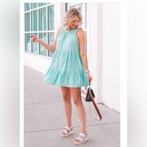LOFT Seafoam Tiered Sleeveless Swing Dress Small